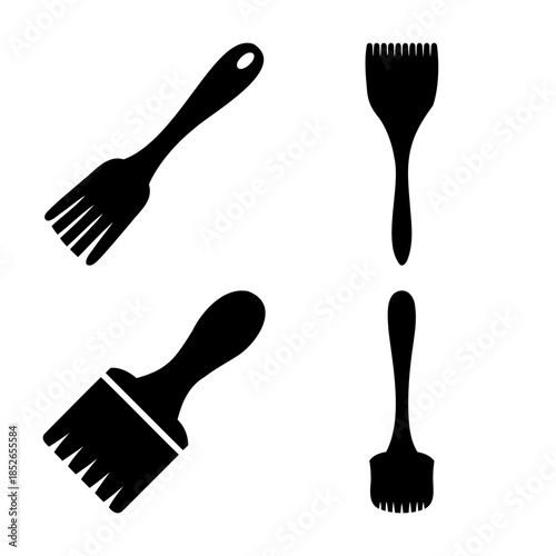 Black kitchen basting and pastry brushes vector silhouettes