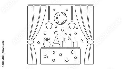 Magical night scene with stars and decorations