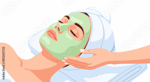Woman with facial mask relaxing during spa treatment for skincare.