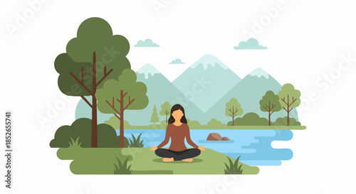 Woman Meditating in Nature for Wellness and Relaxation.