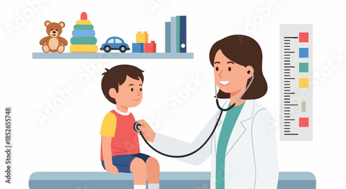 Pediatrician examining a young boy during a routine medical checkup.