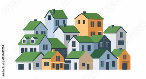 Collection of colorful houses in a neighborhood.