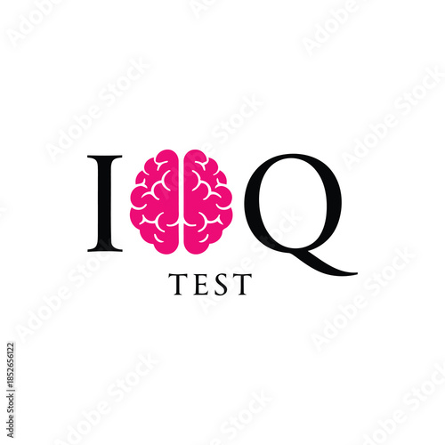 IQ Test Typography Design with Pink Brain Icon for Intelligence Assessment