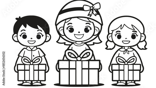 Happy children holding gifts in a joyful celebration scene