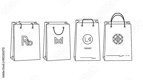 Four shopping bags with unique logos and designs
