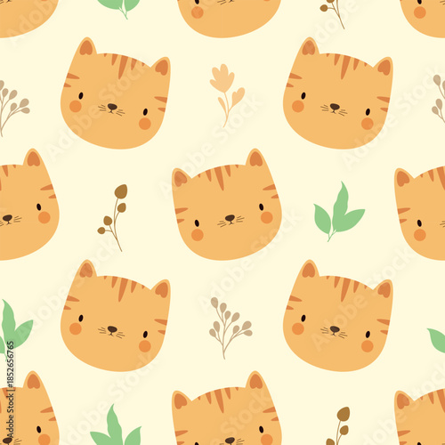 Seamless pattern with cute cats. Vector.
