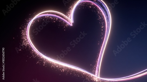 Glowing heart shape on dark background with sparkles for love and romance