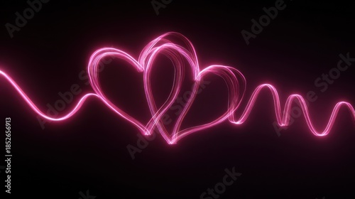 Glowing pink hearts shape on black background romantic love illustration