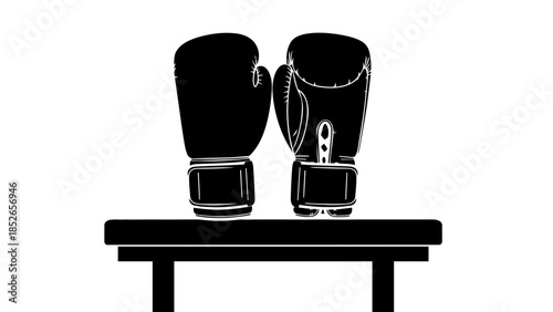 Black boxing gloves on a table for combat sports