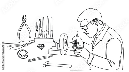 Jeweler meticulously crafting diamond with precision tools