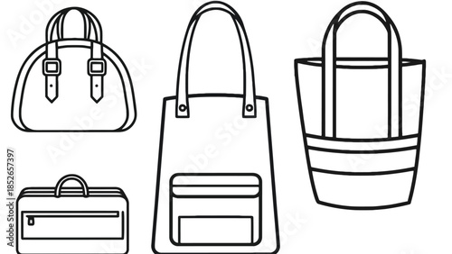 Elegant handbag and luggage illustrations for fashion branding