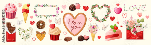 A set of Valentine's Day elements on a white background. Vector.
