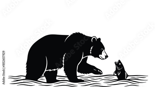 Grizzly bear catching fish in river water