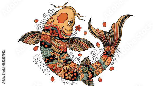 Lucky koi fish vector ornament..eps