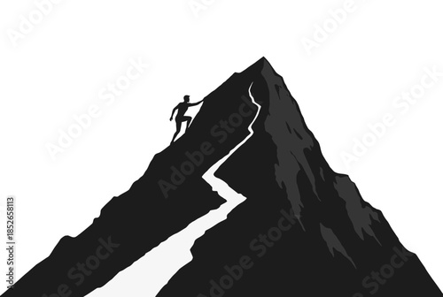 Silhouette of climber reaching for mountain peak