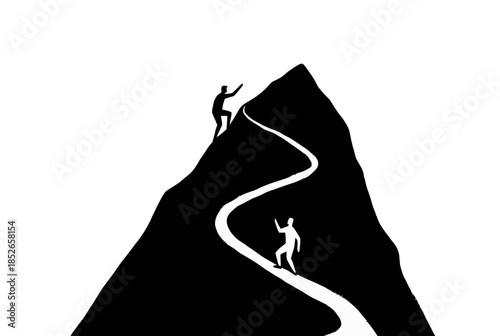 Silhouette person walking winding light path