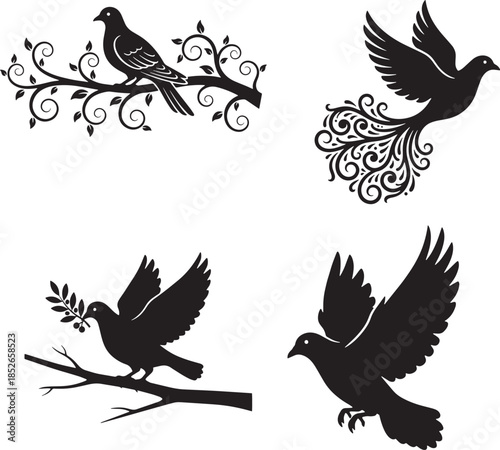 Dove silhouette illustration on white background