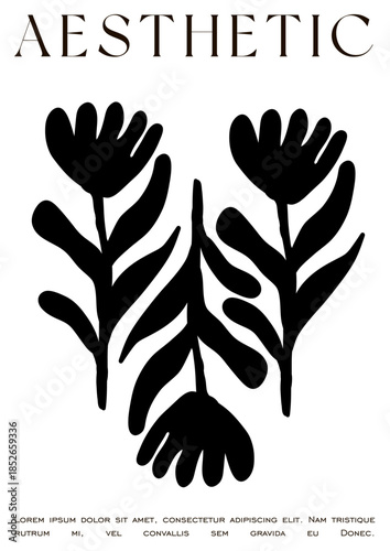 Trendy Groovy Vector Illustration Set in Matisse style. Decorative Modern Flower Poster. Plants, flowers and leaves in hand drawn style.