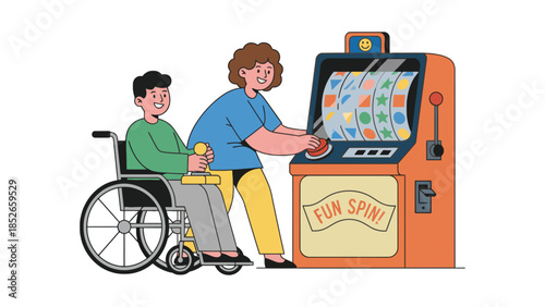 Accessible gaming for all, inclusive fun with friends at a slot machine