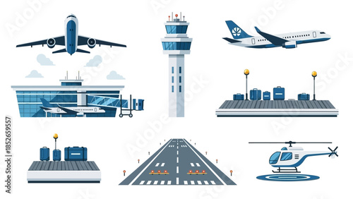 Collection of Airport and Aviation Illustrations for Design Projects