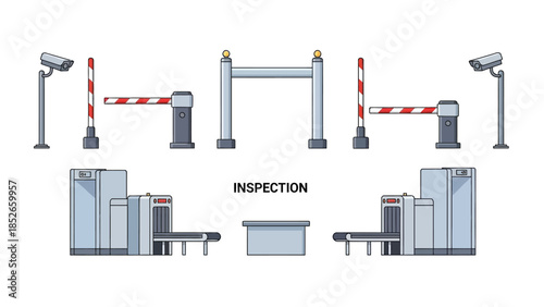 Airport Security Inspection Equipment Set Illustration