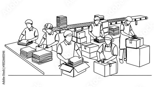 Warehouse workers efficiently packing and shipping boxes