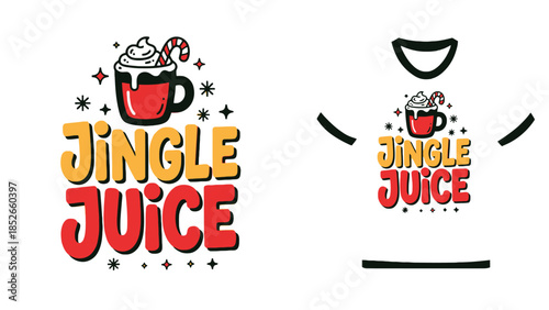 Fun holiday t-shirt design with jingle juice text and festive mug