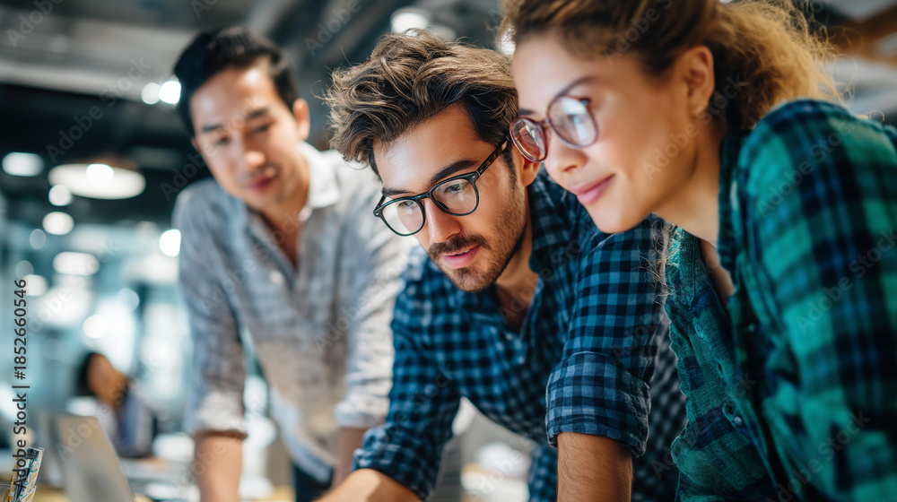 Obraz premium Asian faceless business people meeting conference and brainstorming in modern office casual and hipster clothing, defocused contemporary teamwork, relaxed professional collaboration, with