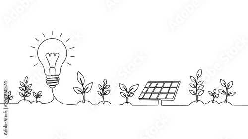 Eco friendly innovation with solar panel and growing plants