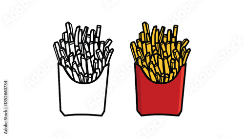 French fries in different colored containers illustration
