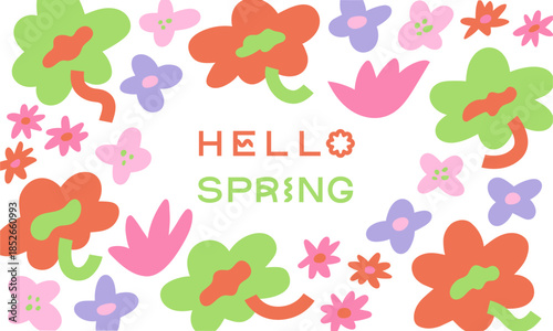 カラフルな花のイラスト　春・背景・模様