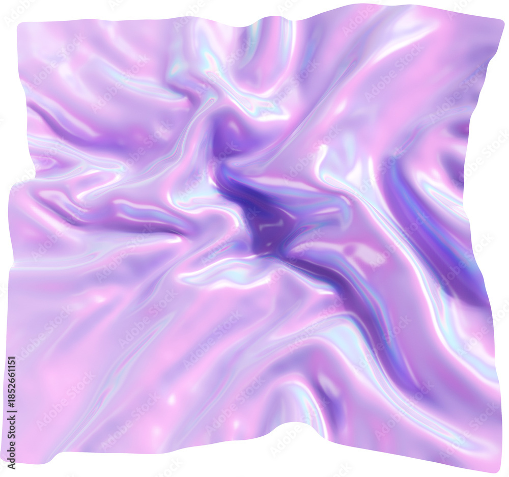 Obraz premium 3d holographic pastel purple iridescent cloth shape, modern futuristic abstract form isolated clipart. Render of geometric illustration