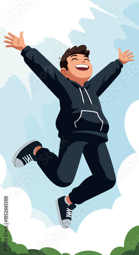 Pixel Art Boy Jumping Joyfu...