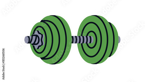 Green dumbbell weightlifting equipment for fitness and exercise routine at gym