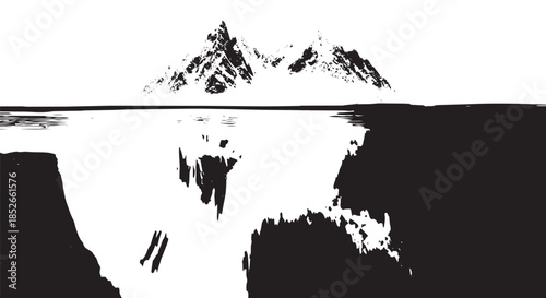 Black Mountain Range Silhouette on White Background