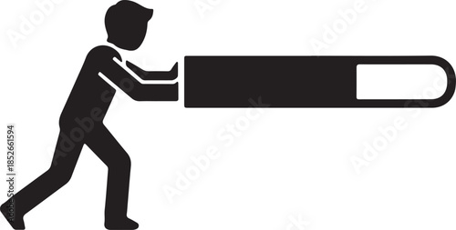 Man pushing large horizontal bar progress loading indicator simple silhouette icon