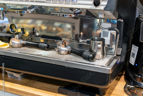 drying portafilters on a coffee machine