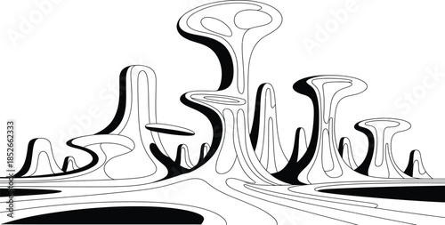 Abstract alien landscape illustration concept futuristic fantasy and graphic vector