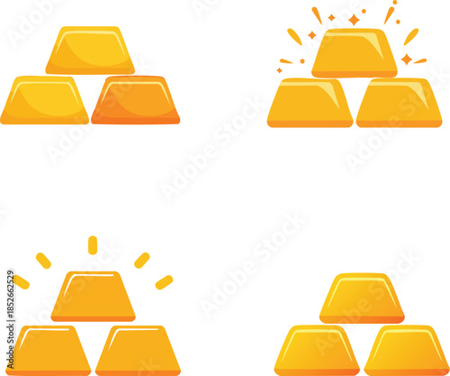 Gold Ingots Yuanbao Icon Set Wealth and Prosperity Vector