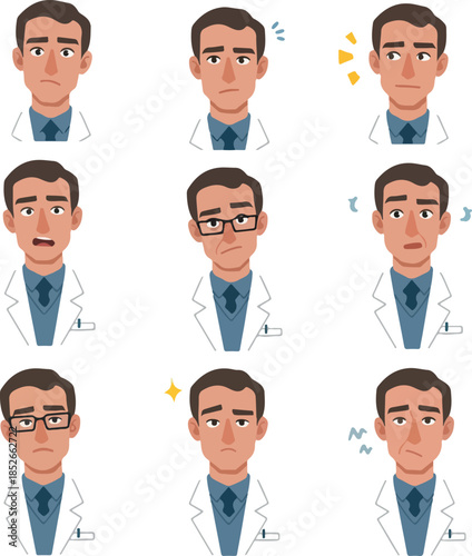 Pixel Art Doctor Faces Expressing Emotions Neutral Sad Angry Surprised Confused Worried