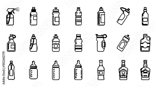 Variety of empty plastic and glass bottles and containers