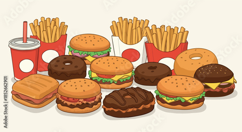 Pixel Art Fast Food Assortment With Burgers Fries And Drinks
