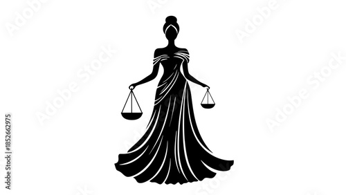 Lady Justice holding scales in elegant black silhouette
