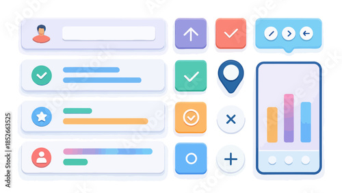 Colorful UI elements for mobile app design and development