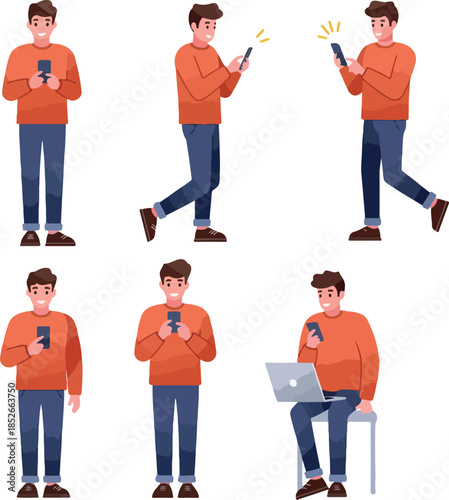 Pixel Art Man Holding Phone...
