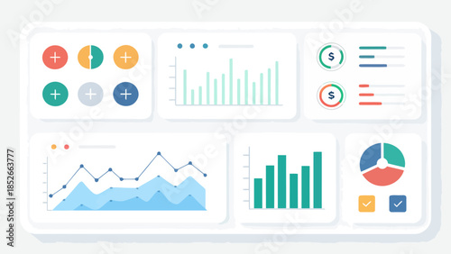 Business data visualization with colorful graphs and charts