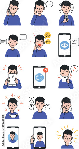 Pixel Art Man Reactions With Phone Expressions