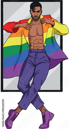 Pixel Art Man Wearing Rainb...