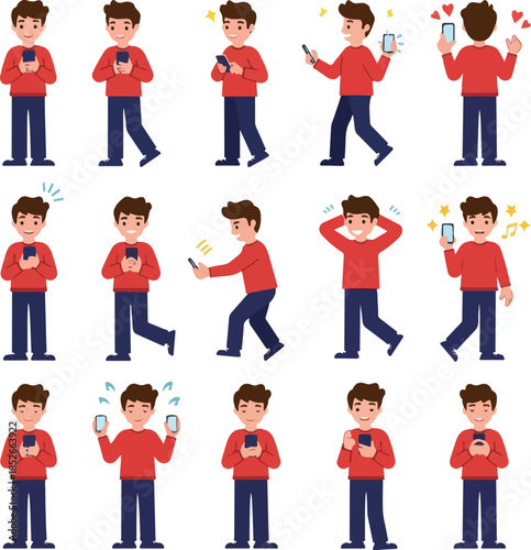 Pixel Art Man Using Smartph...