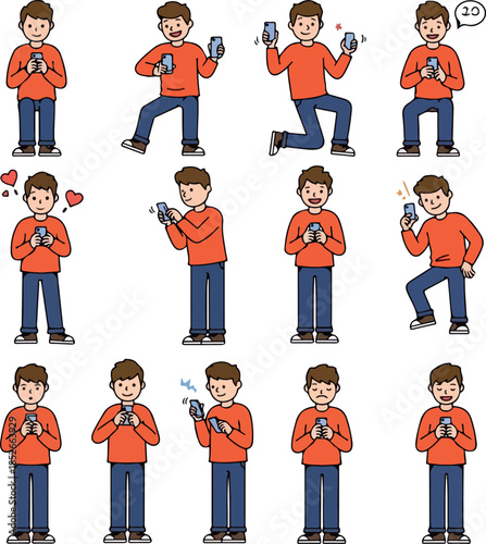 Pixel Art Man Using Smartph...